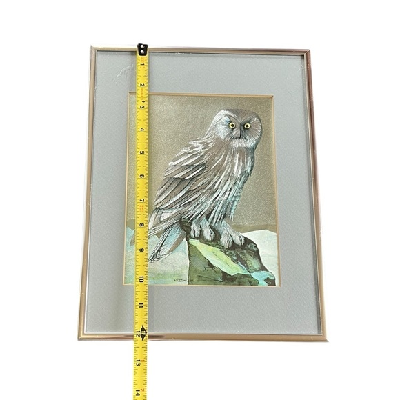 Vintage 70s Silver Framed Metallic Owl Art Framed Owl Print Holographic Image - Picture 7 of 9